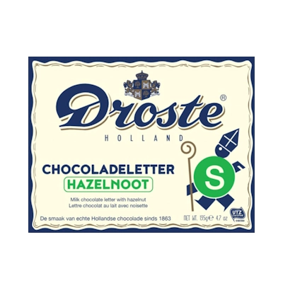 Droste Chocoladeletter - S - Hazelnoot inhoud 135 gram